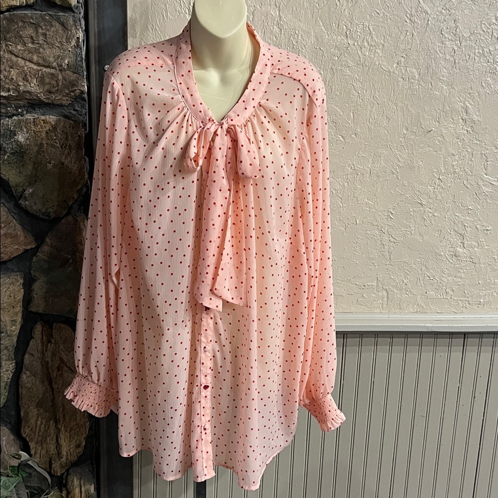 Torrid Blush and Red Polka Dot Blouse